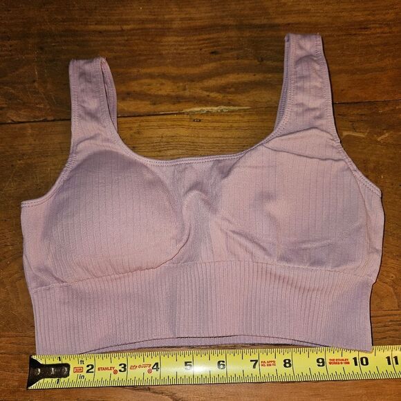 XS Pink Ribbed Tank with Built-In Bra | Stretchy Yoga Athleisure Cami Top - Picture 5 of 5
